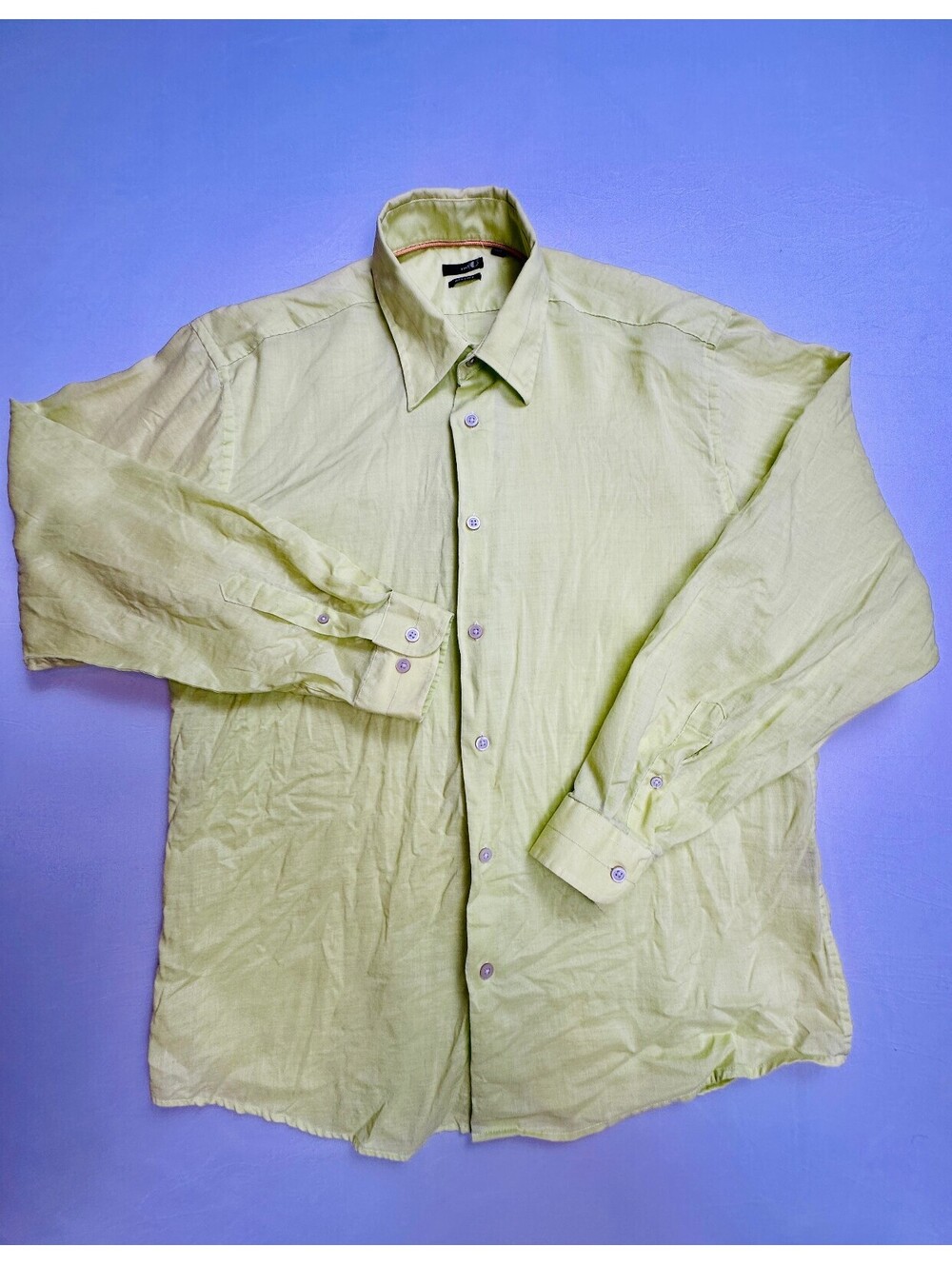 Red O Men's L 100% Linen Green Button Up Shirt